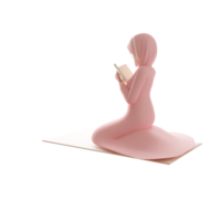 young muslim woman character with reading holy quran 3d illustration png