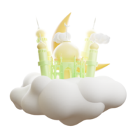 Moschee Gebäude mit Halbmond Mond und Wolken 3d machen png