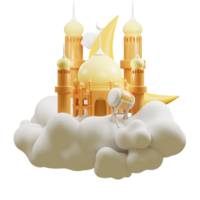 3d mosque and cloud with drum illustration and eid mubarak celebration png