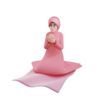 cute cartoon young muslim woman with praying hands 3d illustration png