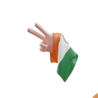 3D render hand holding waving flag of India png