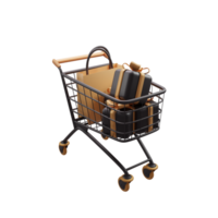 gift box with shopping bag on trolley cart 3d illustration png