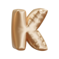 Gold letter alphabet balloon, gold balloon letter K. 3D rendering png