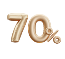 Discount Sale Promotion made of golden helium balloon 3d realistic figure. Illustration of golden balloon collection 70 percent off your unique sale poster, banner ad. png