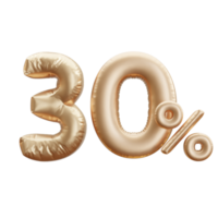 Discount Sale Promotion made of golden helium balloon 3d realistic figure. Illustration of golden balloon collection 30 percent off your unique sale poster, banner ad. png