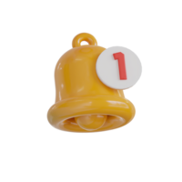 3d rendering of yellow notification bell icon png