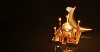 Golden 3D Mosque Illustration for Ramadan Greeting with copy space. 3d rendering photo