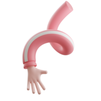 3d hand illustration waving. elastic hand movements. 3d rendering png