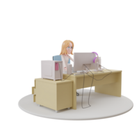 businesswoman working on a computer. Teamwork. Freelance. Search for employees. 3d rendering png