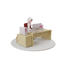 mujer de negocios trabajando en un computadora. trabajo en equipo. Lanza libre. buscar para empleados. 3d representación png