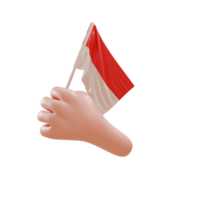 3d hand- gebaar onafhankelijkheid dag van Indonesië illustratie, handen Holding vlag vieren Indonesisch onafhankelijkheid dag. 3d renderen png