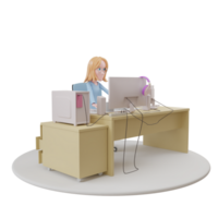 businesswoman working on a computer. Teamwork. Freelance. Search for employees. 3d rendering png