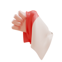 3D Hand Gesture Independence Day Of Indonesia illustration, hands holding flag celebrate indonesian independence day. 3d rendering png