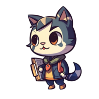 fofa desenho animado gato dentro escola uniforme e mochila png