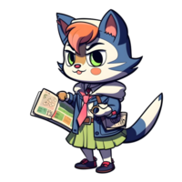 fofa desenho animado gato dentro escola uniforme e mochila png