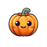 halloween cute cartoon pumpkin character smile isolated on white background generative AI. png