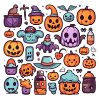 halloween element doodle icon set generative AI. png