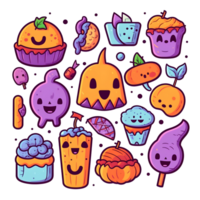 halloween element doodle icon set generative AI. png