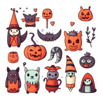 halloween element doodle icon set generative AI. png