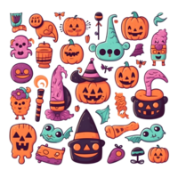 halloween element doodle icon set generative AI. png