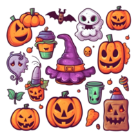 halloween element doodle icon set generative AI. png