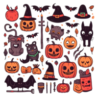 halloween element doodle icon set generative AI. png