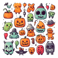 halloween element doodle icon set generative AI. png