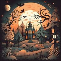 halloween paper art background generative AI. photo