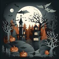 halloween paper art background generative AI. photo
