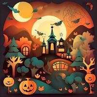 halloween paper art background generative AI. photo