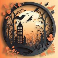 halloween paper art background generative AI. photo