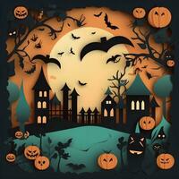 halloween paper art background generative AI. photo