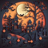 halloween paper art background generative AI. photo