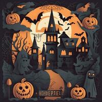 halloween paper art background generative AI. photo