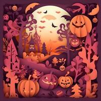 halloween paper art background generative AI. photo