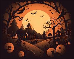 halloween paper art background generative AI. photo