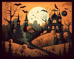 halloween paper art background generative AI. photo