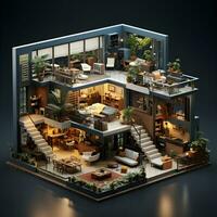 isometric interior room architecture generative AI photo