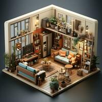 isometric interior room architecture generative AI photo