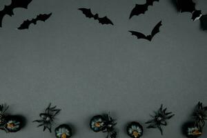 Scissors and paper bat on light background, top view Stock Photo