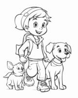 linda niño con su perros vector