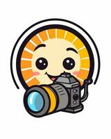 a cartoon camera with a smile and sun vector