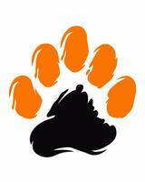 a black and orange paw print on a white background vector