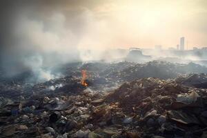 Pollution of environment with garbage, environmental, ecological disaster. Ecological theme save planet. photo