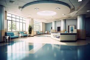 Empty contemporary hospital reception room. Ai generative photo