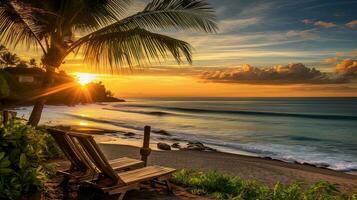 amanecer con un ver de el playa en bali, Indonesia, generado por ai foto