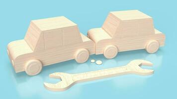 The wood car and tool for service concept 3d rendering photo