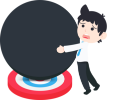 SD Business Man Trying to fully lift the giant black ball that is over the target png
