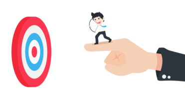 SD Business Man Stand and holding a bow on the giant hand pointing to the target png