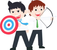 SD Business Man stand and holding a shield in the form of a target And colleagues held a bow png